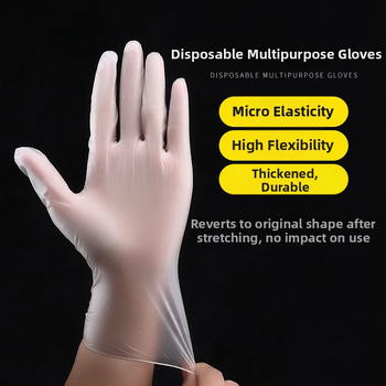 Jednorázové PVC rukavice, potravinárskej kvality, vodotesné a olejodolné, hrúbka 4.5 silk, s dotykovým displejom kompatibilné