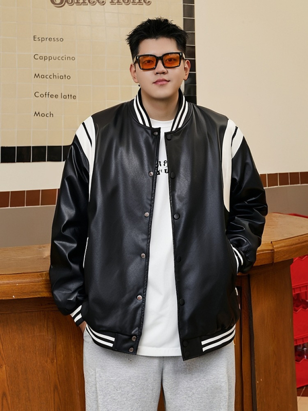 PU kožna baseball jakna sa stojećim ovratnikom, ležernog kroja, jednodijelno kopčanje, bočni džepovi