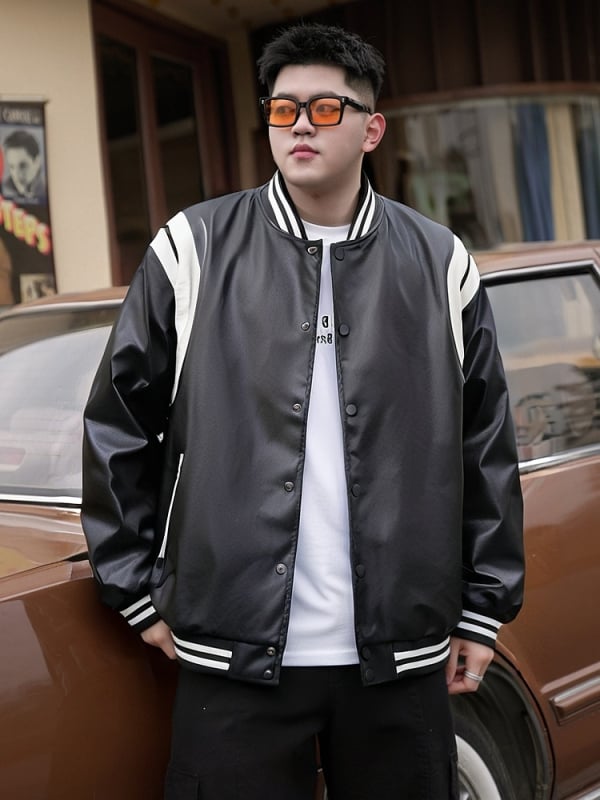 PU kožna baseball jakna sa stojećim ovratnikom, ležernog kroja, jednodijelno kopčanje, bočni džepovi