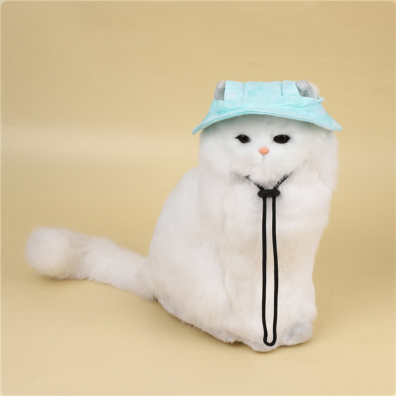 Καπέλο για κατοικίδια για γάτες και σκύλους με ακάλυπτα αυτιά, βαμβακερό ύφασμα, ύφανση twill, επεξεργασία tie-dye, μονόχρωμο σχέδιο, casual στυλ, κατάλληλο για όλες τις εποχές, ρυθμιζόμενη κορδονάκι