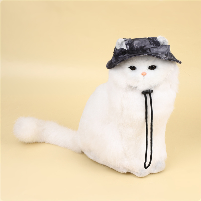 Καπέλο για κατοικίδια για γάτες και σκύλους με ακάλυπτα αυτιά, βαμβακερό ύφασμα, ύφανση twill, επεξεργασία tie-dye, μονόχρωμο σχέδιο, casual στυλ, κατάλληλο για όλες τις εποχές, ρυθμιζόμενη κορδονάκι