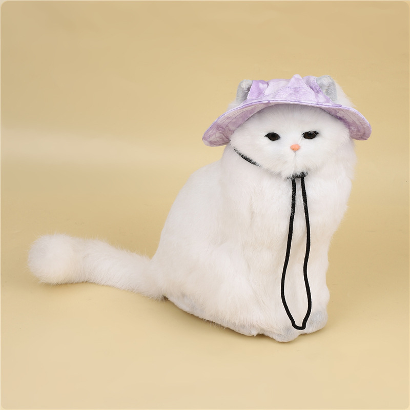 Καπέλο για κατοικίδια για γάτες και σκύλους με ακάλυπτα αυτιά, βαμβακερό ύφασμα, ύφανση twill, επεξεργασία tie-dye, μονόχρωμο σχέδιο, casual στυλ, κατάλληλο για όλες τις εποχές, ρυθμιζόμενη κορδονάκι