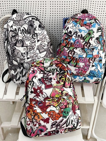 Ruksak za školu velikog kapaciteta s grafit dizajnom japanskog stila, svakodnevni ruksak za srednjoškolce, unisex