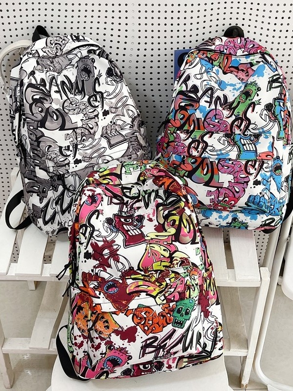 Ruksak za školu velikog kapaciteta s grafit dizajnom japanskog stila, svakodnevni ruksak za srednjoškolce, unisex