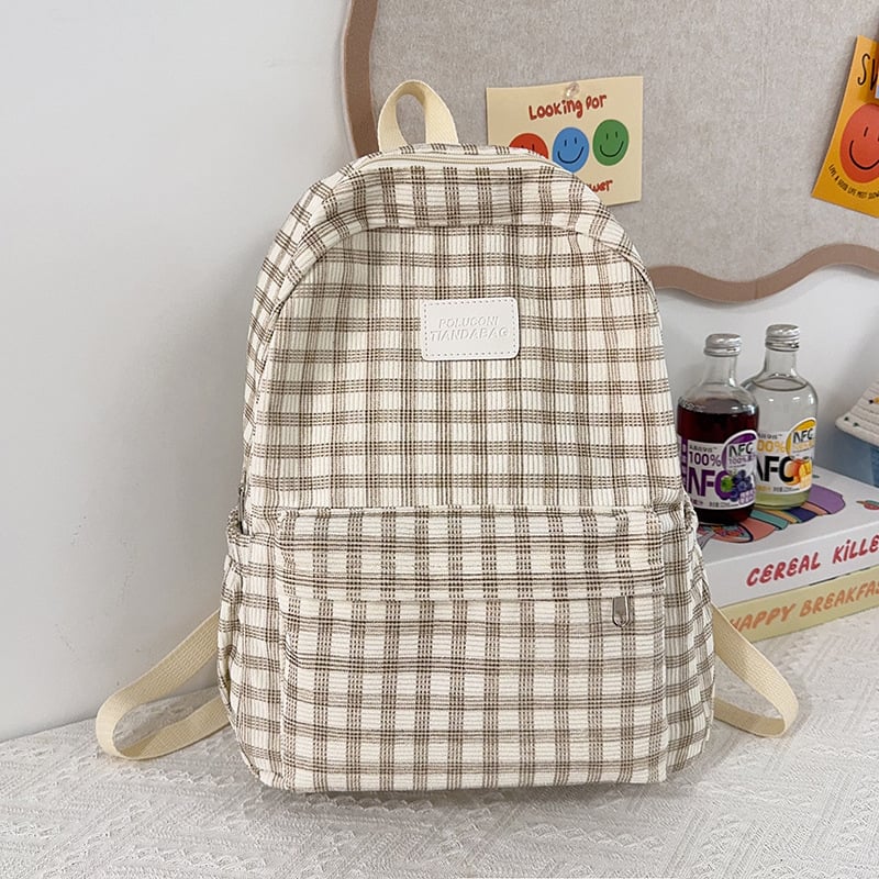 Notelli Corduroy Plaid školska ruksak – mladenački kampus stil, zakrivljene naramenice, za školu