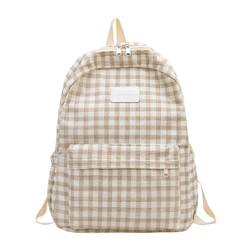 Notelli Corduroy Plaid školska ruksak – mladenački kampus stil, zakrivljene naramenice, za školu