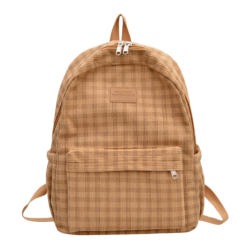 Notelli Corduroy Plaid školska ruksak – mladenački kampus stil, zakrivljene naramenice, za školu