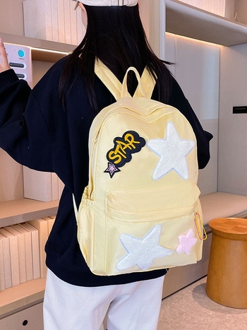 Rucsac școlar cu design de wafel, capacitate dublă, imprimeu cu litere, bretele cu pernă de aer, potrivit pentru gimnaziu