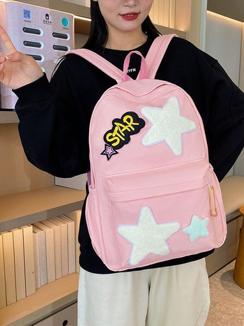 Rucsac școlar cu design de wafel, capacitate dublă, imprimeu cu litere, bretele cu pernă de aer, potrivit pentru gimnaziu