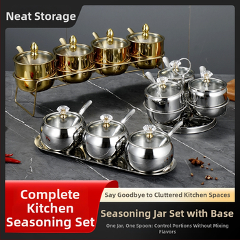 Laumont Σετ δοχείων μπαχαρικών από ανοξείδωτο χάλυβα 304 με κουταλάκι και γυάλινο καπάκι – σετ πολλών γεύσεων