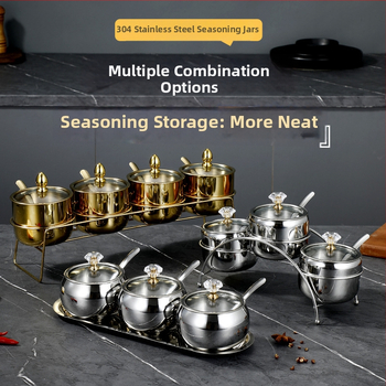 Laumont Σετ δοχείων μπαχαρικών από ανοξείδωτο χάλυβα 304 με κουταλάκι και γυάλινο καπάκι – σετ πολλών γεύσεων