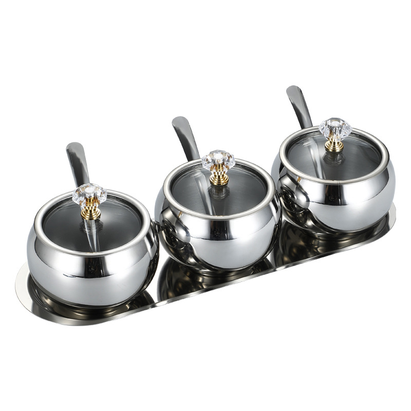 Laumont Σετ δοχείων μπαχαρικών από ανοξείδωτο χάλυβα 304 με κουταλάκι και γυάλινο καπάκι – σετ πολλών γεύσεων