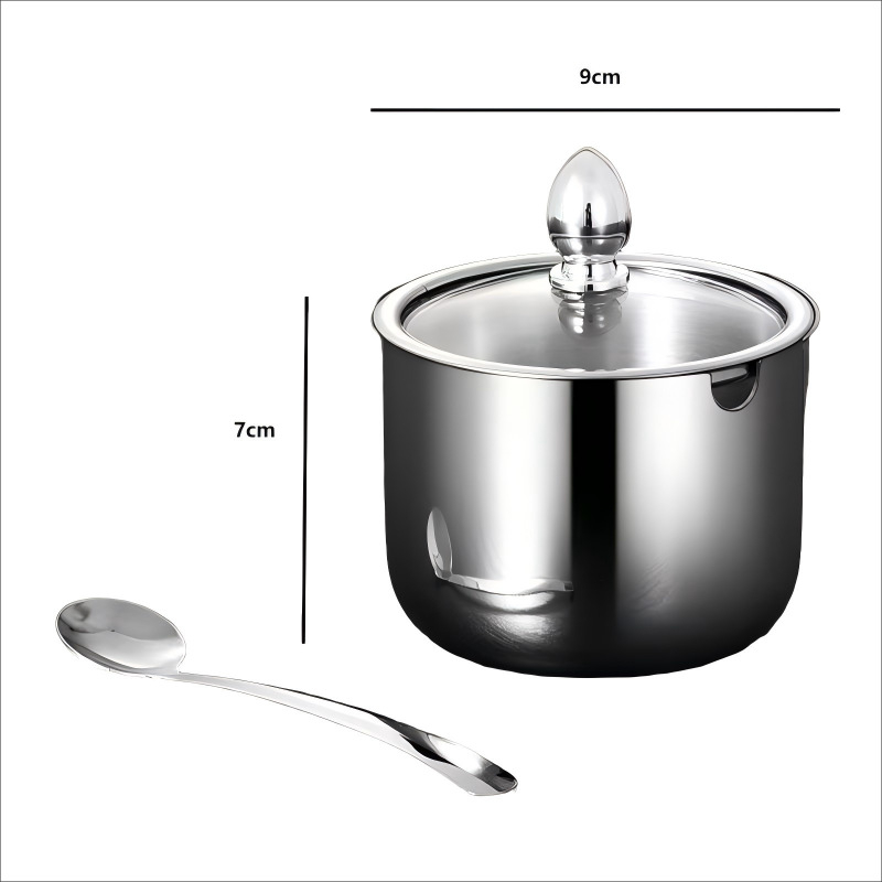 Laumont Σετ δοχείων μπαχαρικών από ανοξείδωτο χάλυβα 304 με κουταλάκι και γυάλινο καπάκι – σετ πολλών γεύσεων