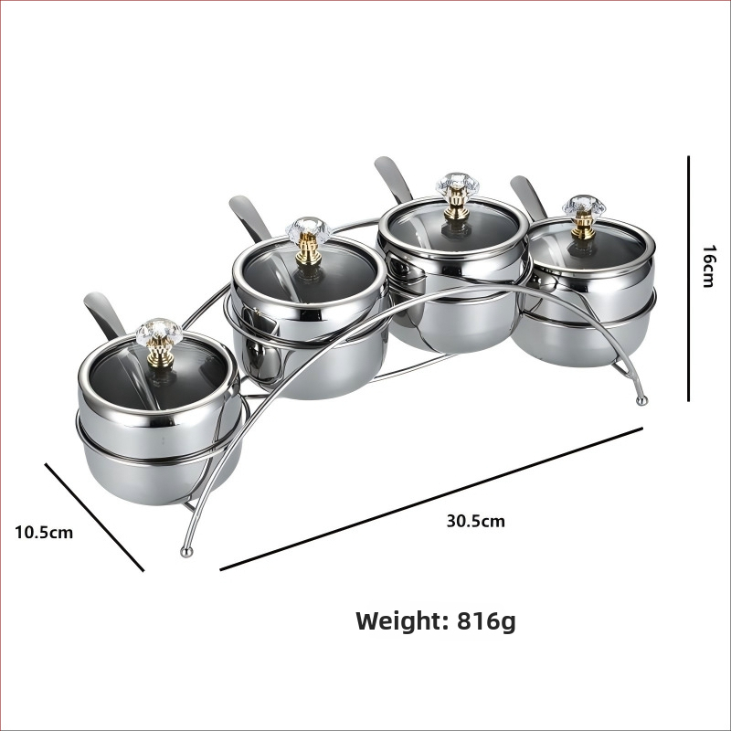 Laumont Σετ δοχείων μπαχαρικών από ανοξείδωτο χάλυβα 304 με κουταλάκι και γυάλινο καπάκι – σετ πολλών γεύσεων