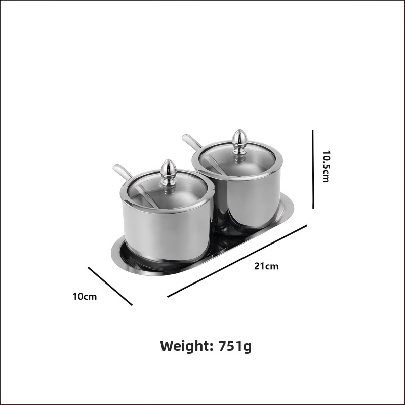 Laumont Σετ δοχείων μπαχαρικών από ανοξείδωτο χάλυβα 304 με κουταλάκι και γυάλινο καπάκι – σετ πολλών γεύσεων