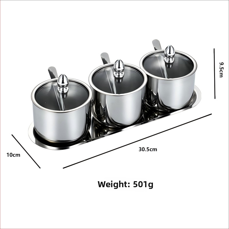 Laumont Σετ δοχείων μπαχαρικών από ανοξείδωτο χάλυβα 304 με κουταλάκι και γυάλινο καπάκι – σετ πολλών γεύσεων