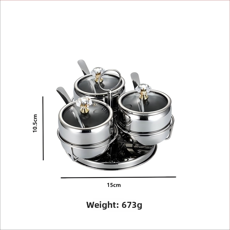 Laumont Σετ δοχείων μπαχαρικών από ανοξείδωτο χάλυβα 304 με κουταλάκι και γυάλινο καπάκι – σετ πολλών γεύσεων