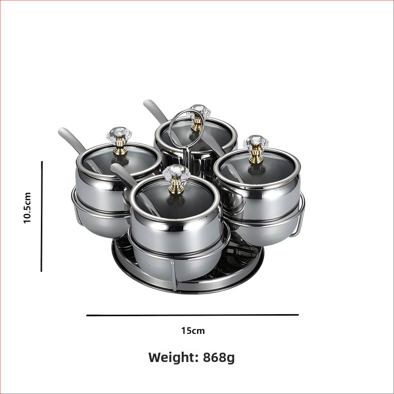 Laumont Σετ δοχείων μπαχαρικών από ανοξείδωτο χάλυβα 304 με κουταλάκι και γυάλινο καπάκι – σετ πολλών γεύσεων