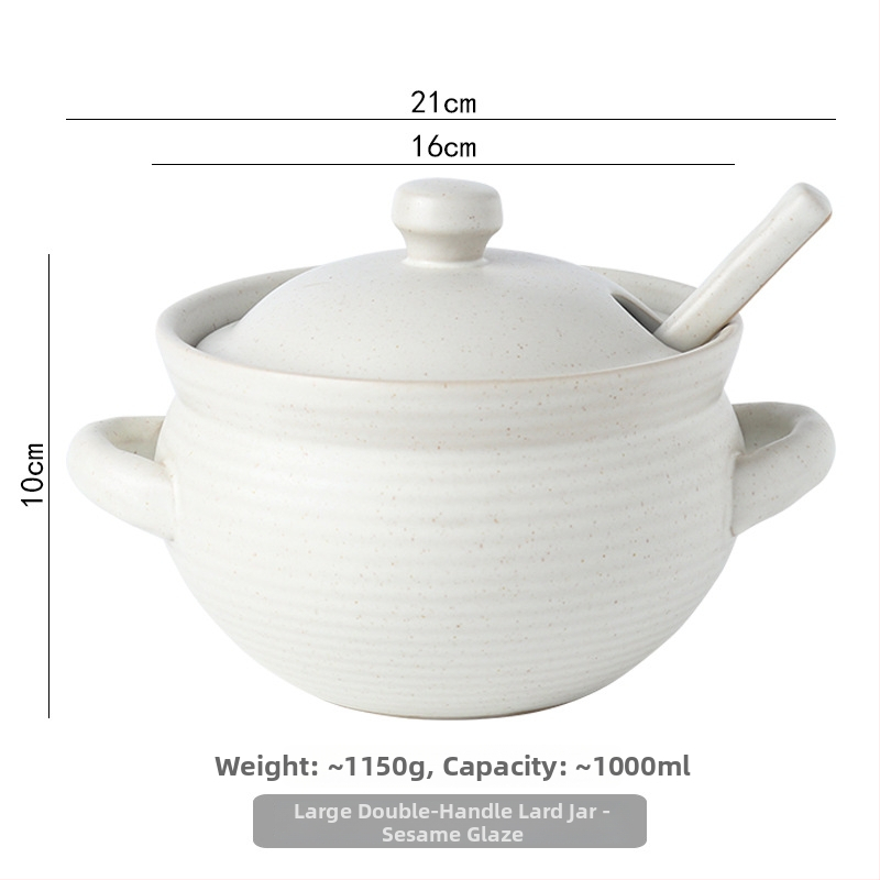 Keramická nádoba na olej s dvojitým uchom, viečkom a lyžičkou, japonského štýlu, pre tekuté koreniny, odolná voči vysokým teplotám, možnosť úprav