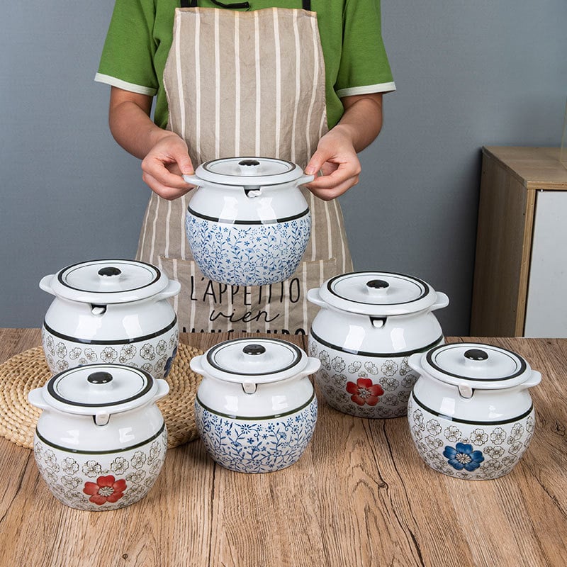 Κεραμικό δοχείο καρυκευμάτων με χειρολαβή και καπάκι για υγρά καρυκεύματα, αναβαθμισμένος κλασικός σχεδιασμός με διπλά αυτιά, νέο κινεζικό στυλ, πρώτης τάξης ποιότητα
