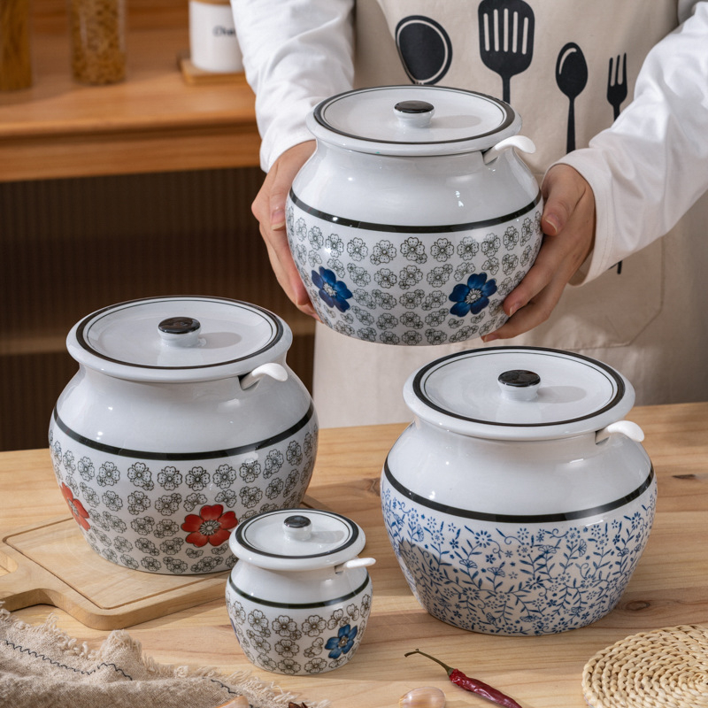 Κεραμικό δοχείο καρυκευμάτων με χειρολαβή και καπάκι για υγρά καρυκεύματα, αναβαθμισμένος κλασικός σχεδιασμός με διπλά αυτιά, νέο κινεζικό στυλ, πρώτης τάξης ποιότητα