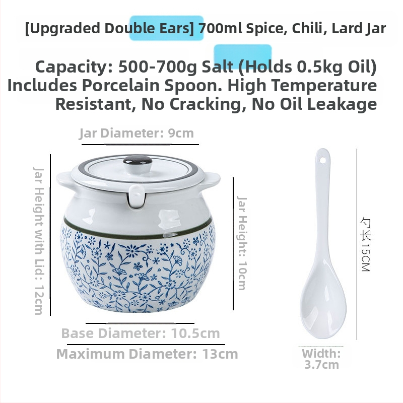 Keramická nádoba na koreniny s držadlom a vekom, pre tekuté dochucovadlá, klasický dizajn s dvomi ušami, nový čínsky štýl, prvotriedna kvalita