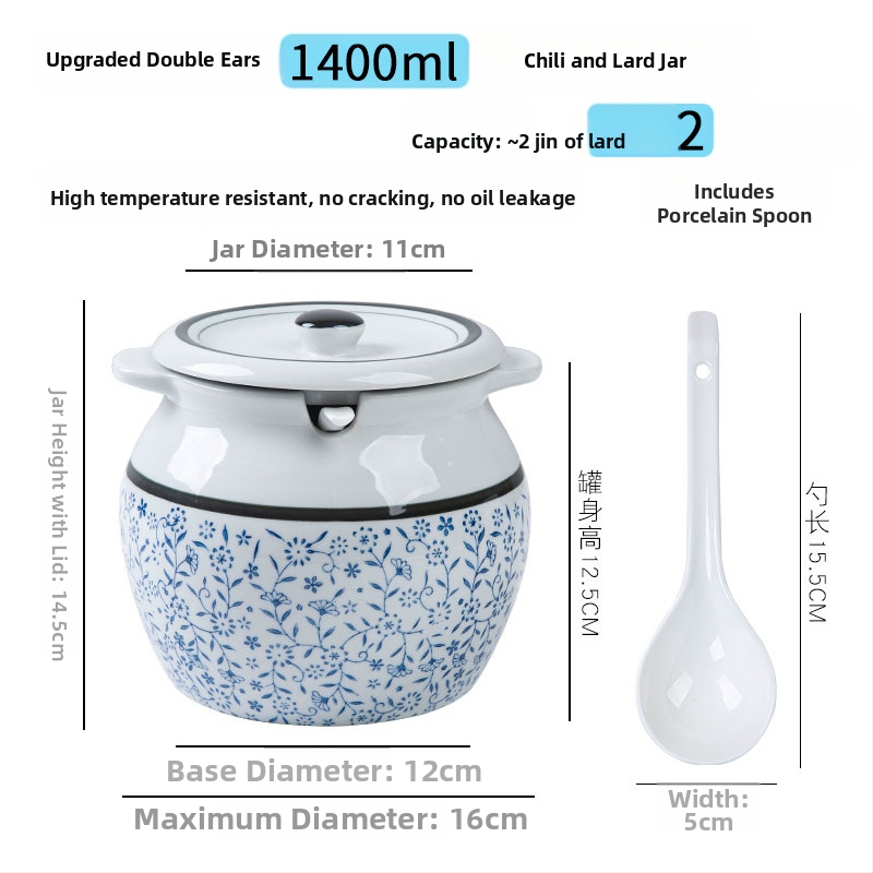 Keramická nádoba na koreniny s držadlom a vekom, pre tekuté dochucovadlá, klasický dizajn s dvomi ušami, nový čínsky štýl, prvotriedna kvalita