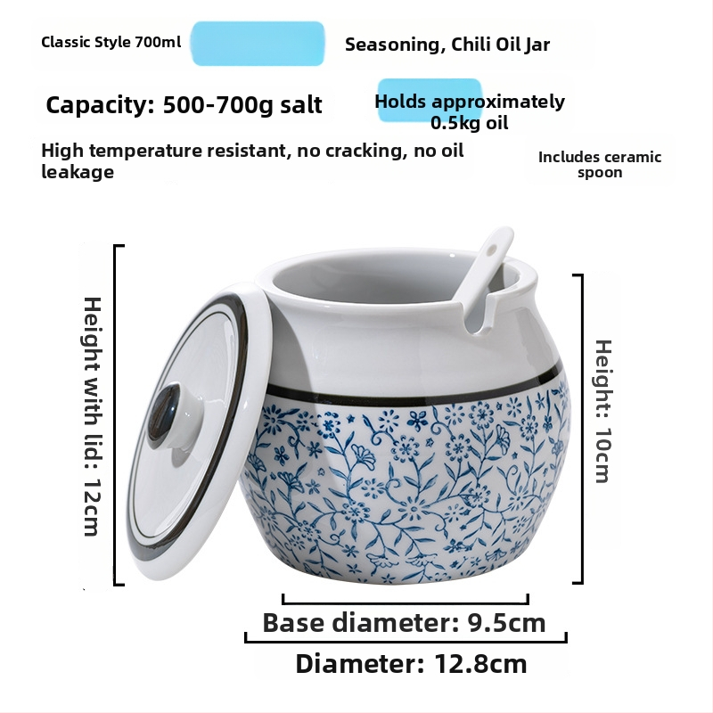 Keramická nádoba na koreniny s držadlom a vekom, pre tekuté dochucovadlá, klasický dizajn s dvomi ušami, nový čínsky štýl, prvotriedna kvalita