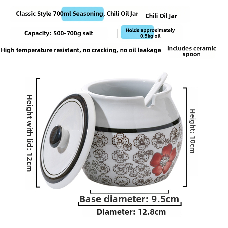 Keramická nádoba na koreniny s držadlom a vekom, pre tekuté dochucovadlá, klasický dizajn s dvomi ušami, nový čínsky štýl, prvotriedna kvalita
