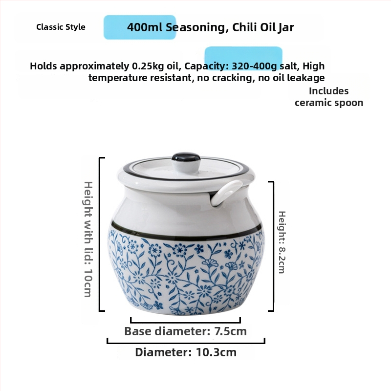 Keramická nádoba na koreniny s držadlom a vekom, pre tekuté dochucovadlá, klasický dizajn s dvomi ušami, nový čínsky štýl, prvotriedna kvalita