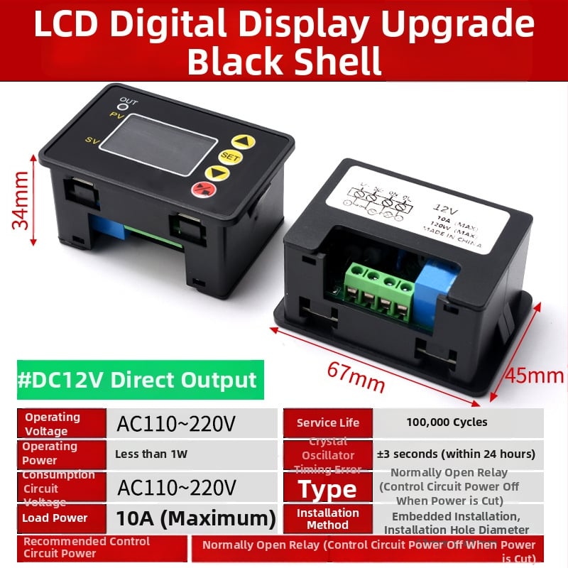 12V relé modul s cyklickým zapínaním a vypínaním a digitálnym dvojitým LED displejom