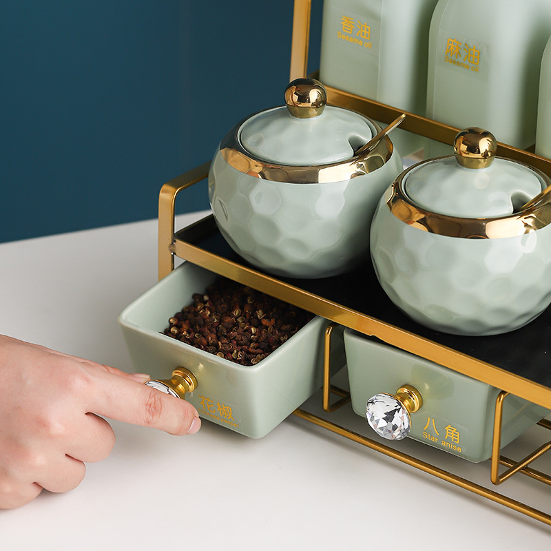 Σετ κεραμικών βάζων μπαχαρικών για λάδι, αλάτι, σάλτσα και ξύδι