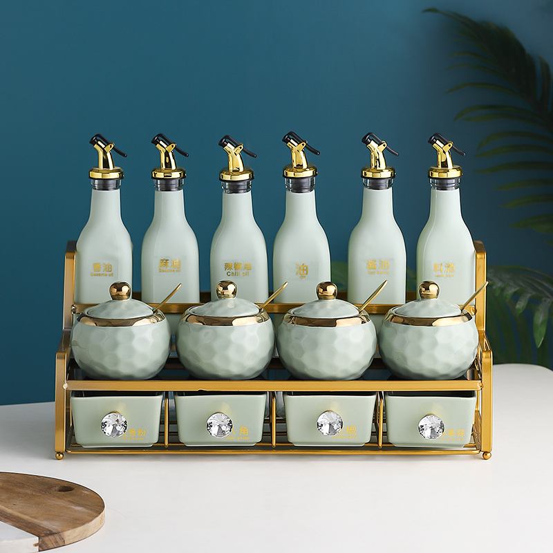 Σετ κεραμικών βάζων μπαχαρικών για λάδι, αλάτι, σάλτσα και ξύδι