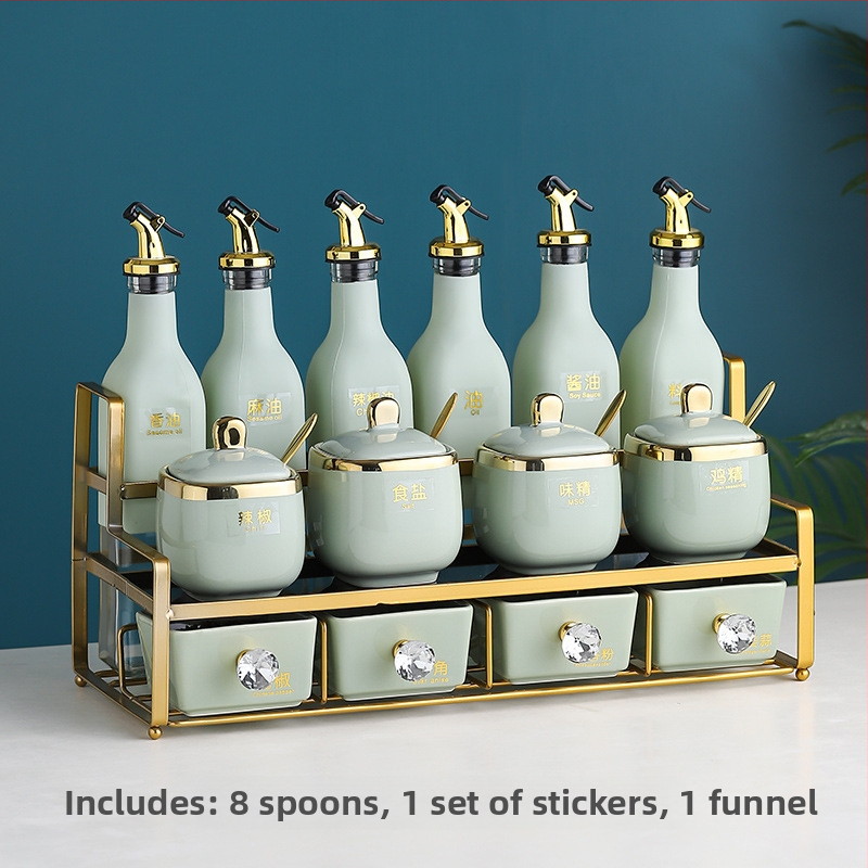Keramická súprava fľaštičiek na korenie – na olej, soľ, omáčku a ocot