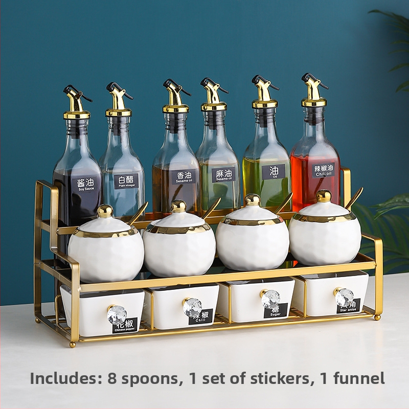 Keramická súprava fľaštičiek na korenie – na olej, soľ, omáčku a ocot