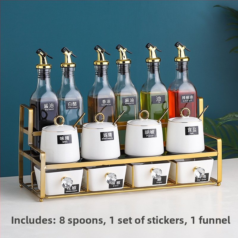 Keramická súprava fľaštičiek na korenie – na olej, soľ, omáčku a ocot