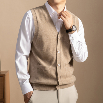 100% kašmir kardigan-vest bez rukava, V-izrez, slobodan kroj