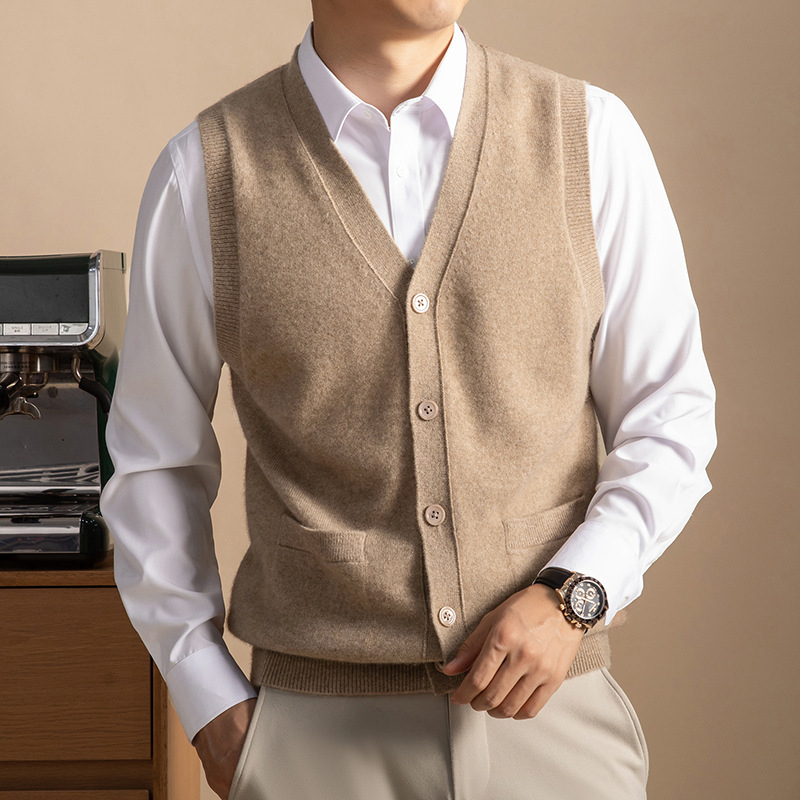 100% kašmir kardigan-vest bez rukava, V-izrez, slobodan kroj