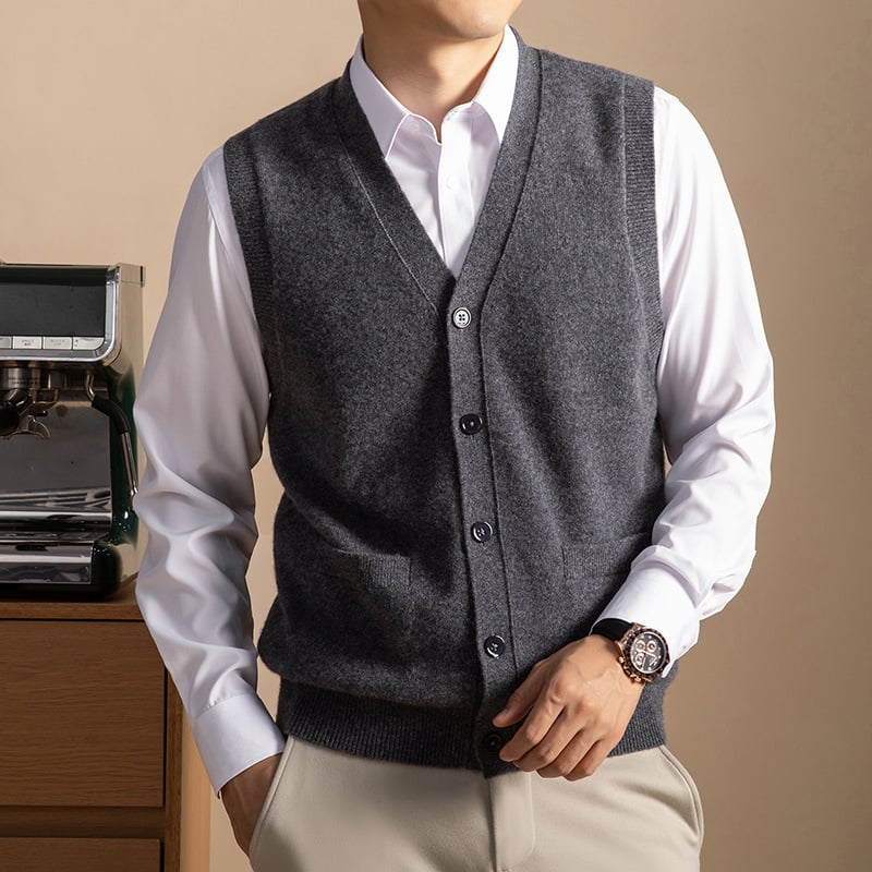 100% kašmir kardigan-vest bez rukava, V-izrez, slobodan kroj