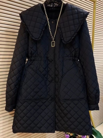 Ženski kaput s Chenille tkaninom, punjenje Silk-Cotton, Spandex miješavina, Polo ovratnik, rukavi u stilu princeze