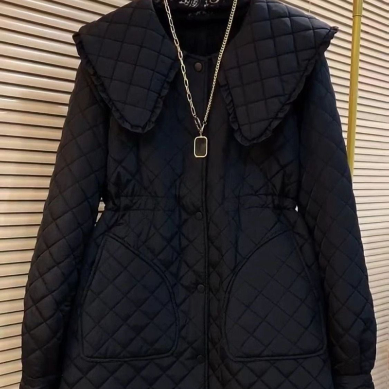 Ženski kaput s Chenille tkaninom, punjenje Silk-Cotton, Spandex miješavina, Polo ovratnik, rukavi u stilu princeze