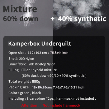 Kamperbox Sac de dormit pentru hamac de exterior cu căptușeală din nailon și țesătură din nailon, stil tip plic, 980 g, umplutură mixtă