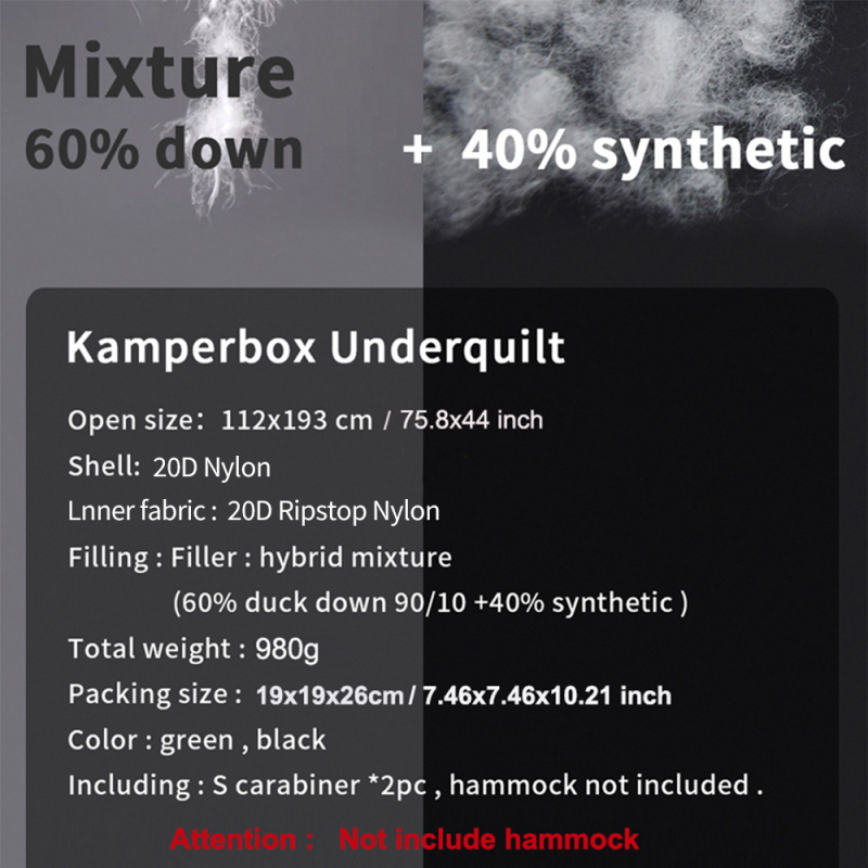 Kamperbox Sac de dormit pentru hamac de exterior cu căptușeală din nailon și țesătură din nailon, stil tip plic, 980 g, umplutură mixtă