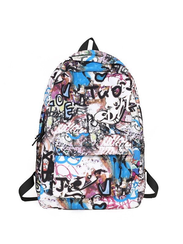 Školska torba velike kapacitete s grafiti dizajnom, japanski stil casual, unisex za srednju školu (Oxford plat; remeni s zračnim jastukom; otporno na habanje; zaštita kralježnice; podstava od poliestera)