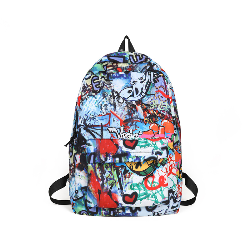 Školska torba velike kapacitete s grafiti dizajnom, japanski stil casual, unisex za srednju školu (Oxford plat; remeni s zračnim jastukom; otporno na habanje; zaštita kralježnice; podstava od poliestera)