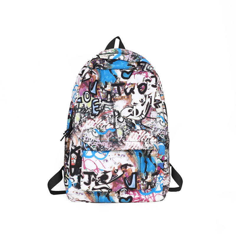 Školska torba velike kapacitete s grafiti dizajnom, japanski stil casual, unisex za srednju školu (Oxford plat; remeni s zračnim jastukom; otporno na habanje; zaštita kralježnice; podstava od poliestera)