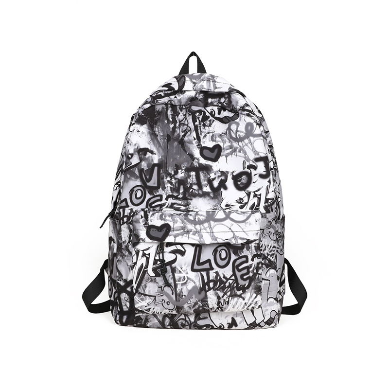 Školska torba velike kapacitete s grafiti dizajnom, japanski stil casual, unisex za srednju školu (Oxford plat; remeni s zračnim jastukom; otporno na habanje; zaštita kralježnice; podstava od poliestera)