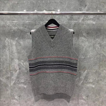 Zimska prugasta pleteni vest, bez rukava, kvadratni izrez, široka silueta, 100% vuna, unisex
