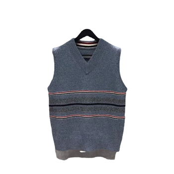 Zimska prugasta pleteni vest, bez rukava, kvadratni izrez, široka silueta, 100% vuna, unisex