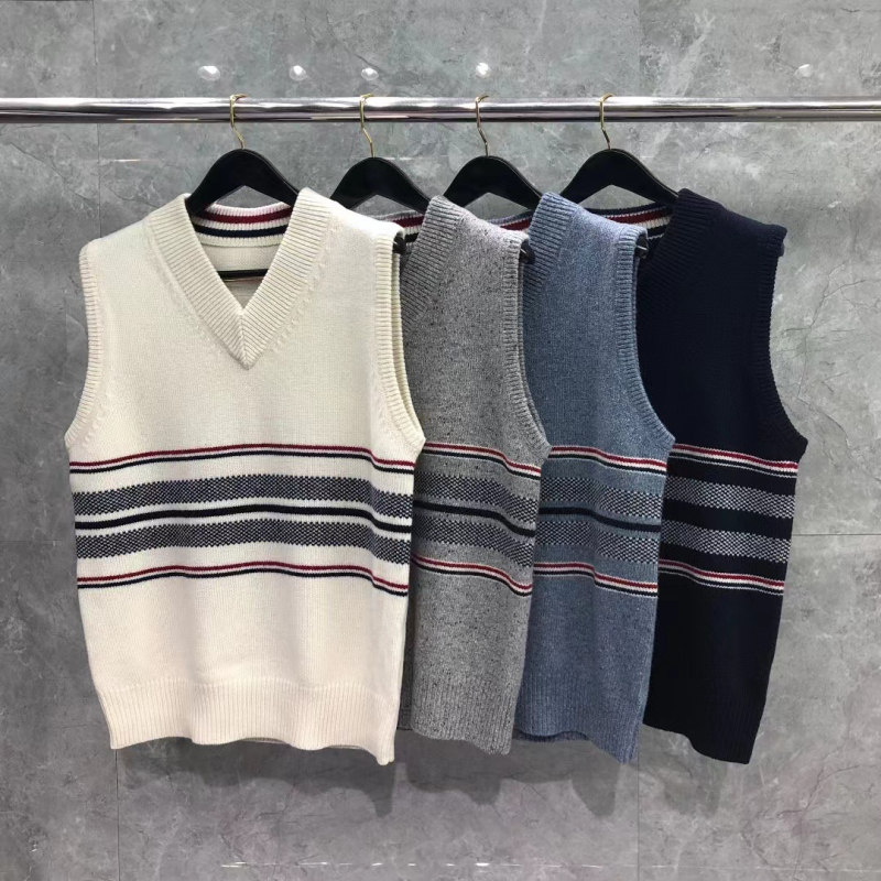 Zimska prugasta pleteni vest, bez rukava, kvadratni izrez, široka silueta, 100% vuna, unisex